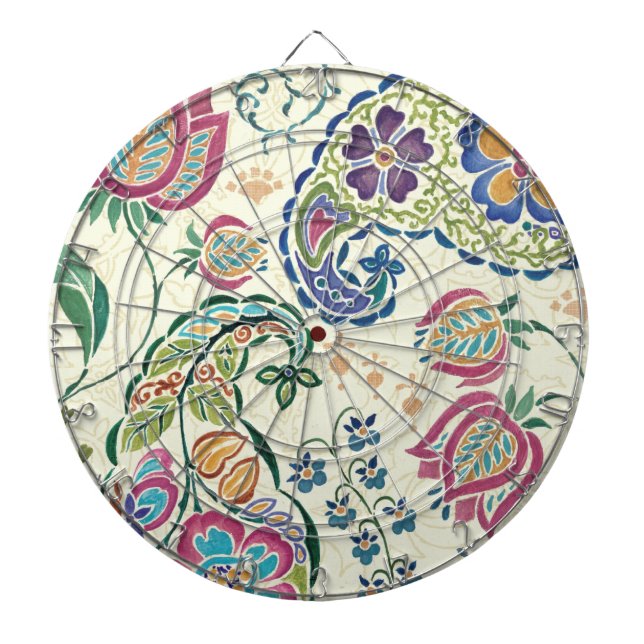 Decorative Peacock and Colourful Flowers Dartboard (Front)