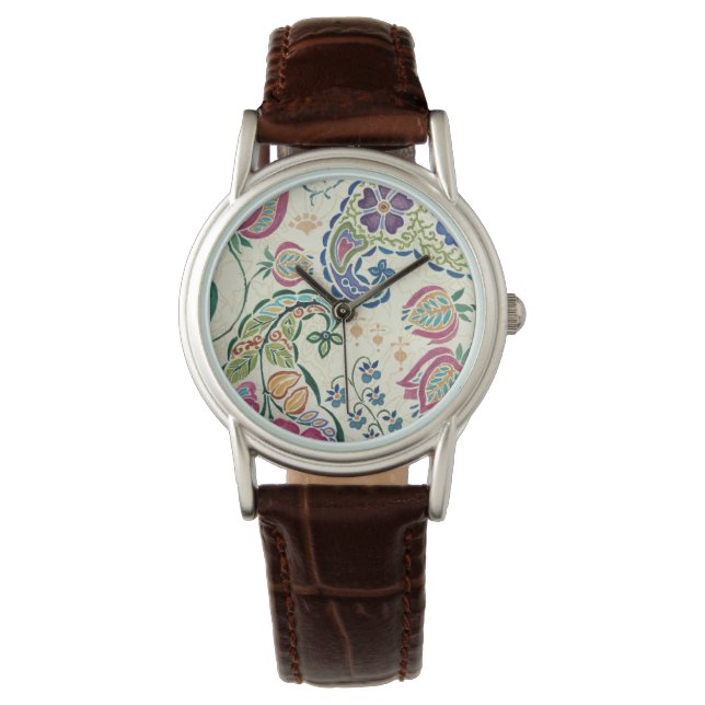 Decorative Peacock and Colourful Flowers Watch (Front)