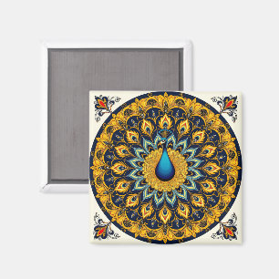 Decorative peacock bird on white magnet