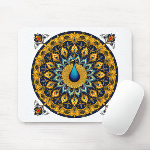 Decorative peacock bird on white mouse pad