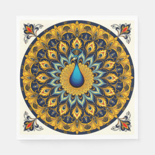 Decorative peacock bird on white napkin