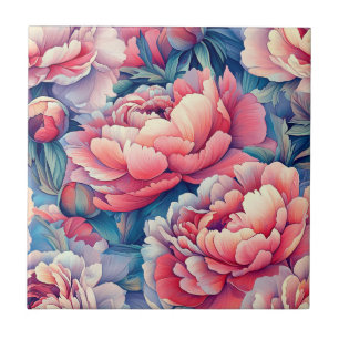 Decorative Peonies Ceramic Tiles For Bathroom Wall