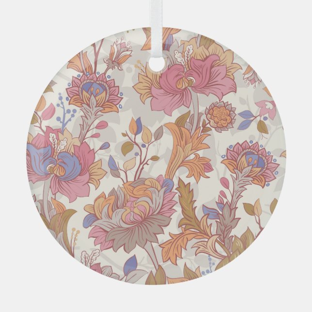 Decorative peonies: colourful floral pattern. glass ornament (Front)