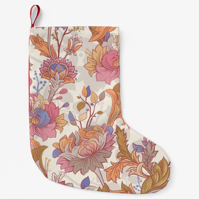 Decorative peonies: colourful floral pattern. small christmas stocking (Front)