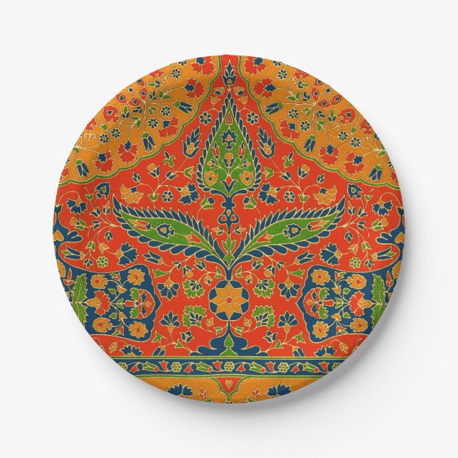 Decorative Persian Floral Print Paper Plate (Front)