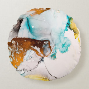 Decorative Picture. Decorative Paint. Alcohol Ink Round Pillow
