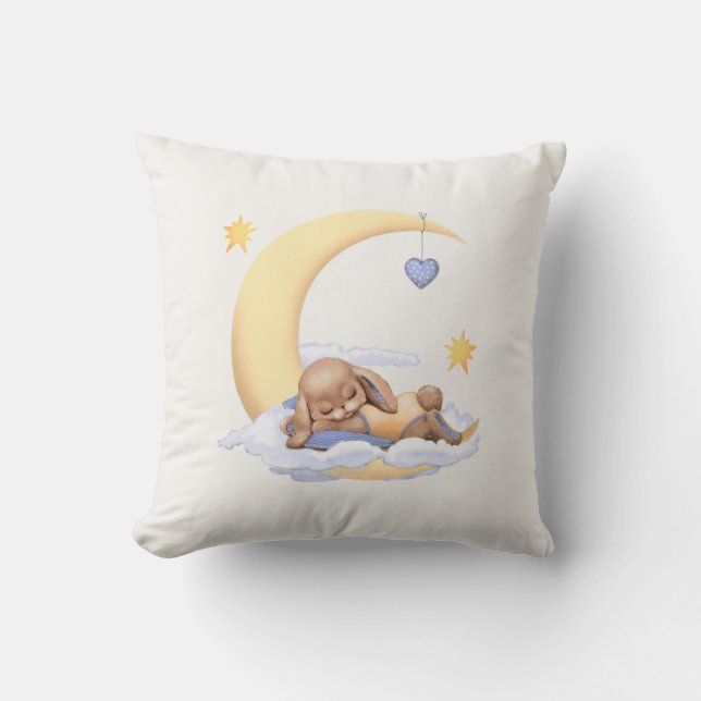 Decorative pillow with a cute plush rabbit sleepin (Front)