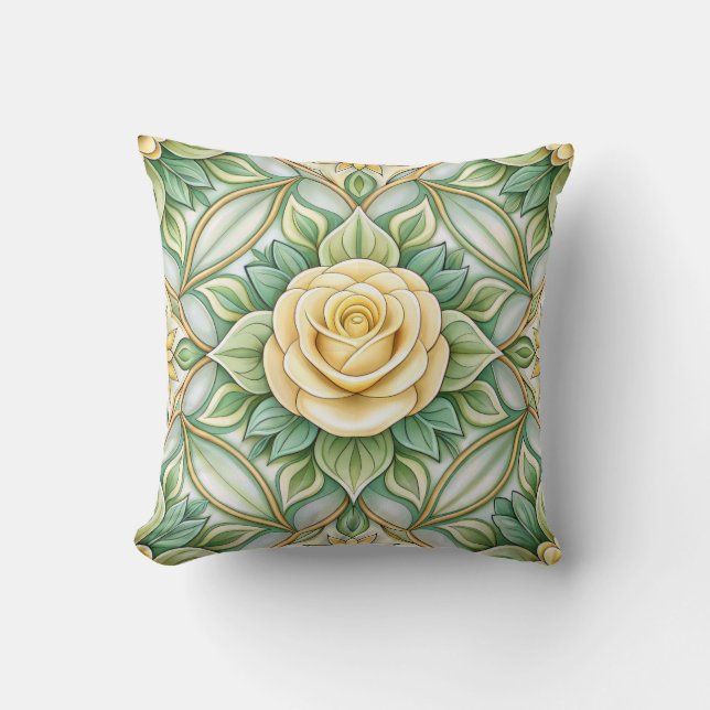 Decorative pillow with a yellow rose (Front)