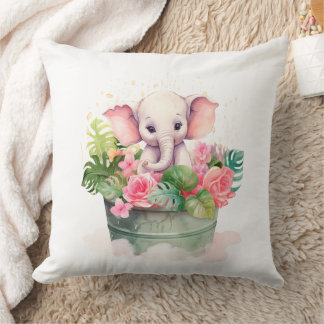 Decorative pillow with cute elephant, Throw Pillow
