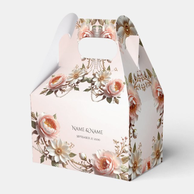Decorative Pink and White Flowers Favour Box (Front Side)