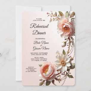 Decorative Pink and White Flowers Rehearsal Dinner Invitation