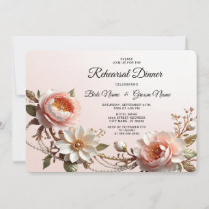 Decorative Pink and White Flowers Rehearsal Dinner Invitation