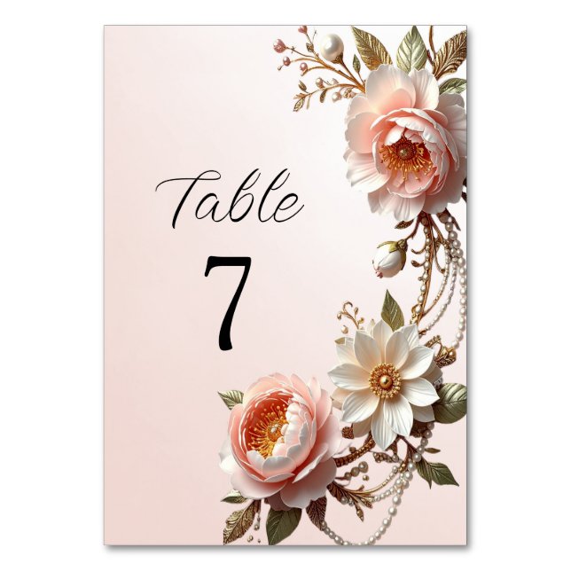 Decorative Pink and White Flowers Table Number (Front)