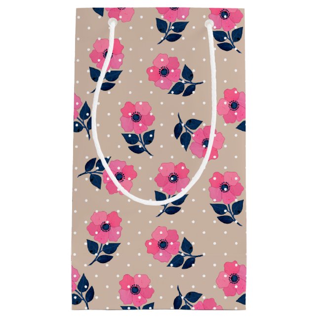 Decorative Pink Beige Floral Design Small Gift Bag (Front)