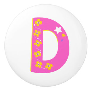 Decorative pink letter D monogrammed handle knob