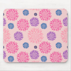 Decorative Pink Purple and Blue Floral Pattern Mouse Pad