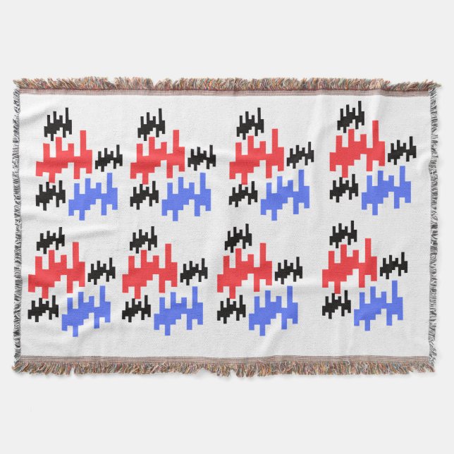 decorative pixel red and blue bedspread; throw blanket (Front)