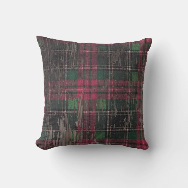 Decorative Plaid Rustic Wood Throw Pillow (Front)
