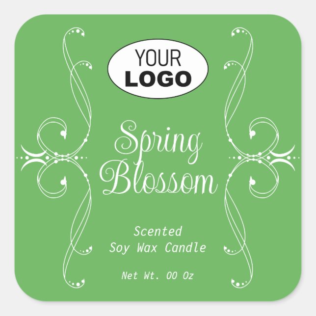 Decorative Plain Pastel Green Flourish Ornate Square Sticker (Front)