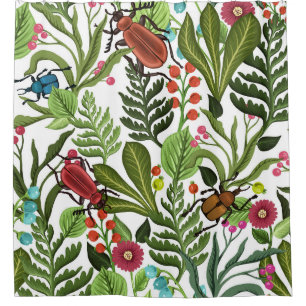 Decorative Plants and Insects: Seamless Design.