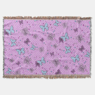 Decorative Purple and Blue Butterfly Throw Blanket