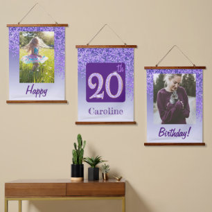 Decorative Purple Glitter 2 Photos 20th Birthday Hanging Tapestry