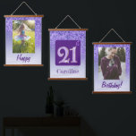 Decorative Purple Glitter 2 Photos 21st Birthday Hanging Tapestry<br><div class="desc">Decorative Falling Purple Glitter with purple gradient. Add two pictures.
Great for a fun 21st Birthday Party.</div>