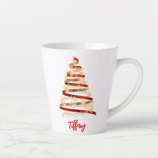Decorative Red and Gold Christmas Tree  Latte Mug (Right)
