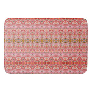 Decorative Red and Teal Print Bath Mat