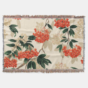 Decorative red and white berries design throw blanket