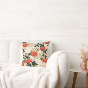 Decorative red and white berries design throw pillow