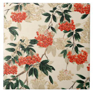 Decorative red and white berries design tile