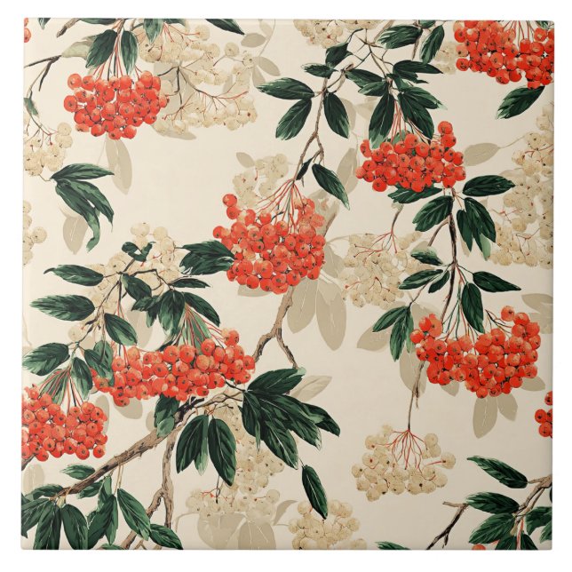 Decorative red and white berries design tile (Front)