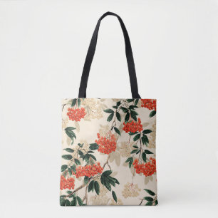 Decorative red and white berries design tote bag