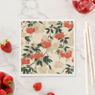 Decorative Red and White Berry Pattern Napkin