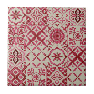 Decorative Red Azulejo Tile Patchwork Pattern