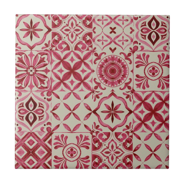 Decorative Red Azulejo Tile Patchwork Pattern (Front)