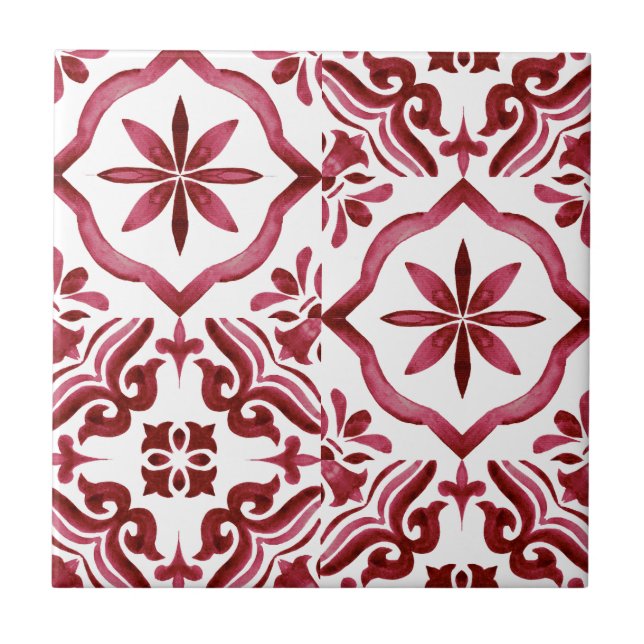 Decorative Red Azulejo Tile Patchwork Pattern (Front)