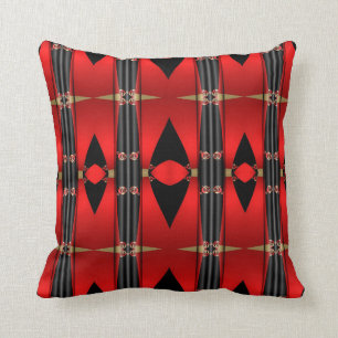 Decorative Red Black Gold Triangular Design Pillow