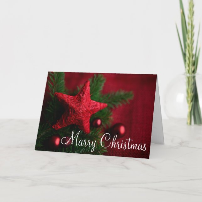 Decorative Red Christmas Star Merry Christmas Holiday Card (Front)
