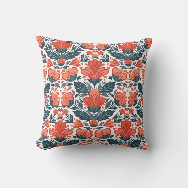 Decorative red flowers throw pillow (Front)