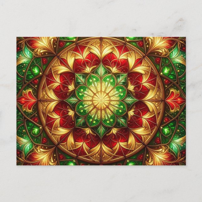 Decorative Red Green Christmas Holiday Postcard (Front)