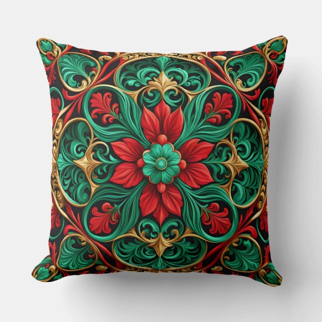Decorative Red Green Christmas Throw Pillow (Front)