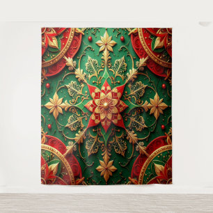 Decorative Red Green Holiday Backdrop Tapestry