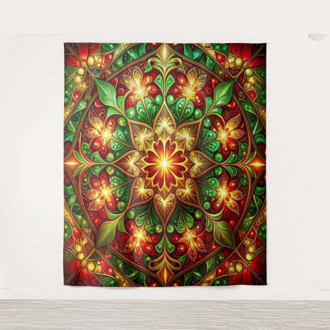 Decorative Red Green Holiday Backdrop Tapestry (Front)