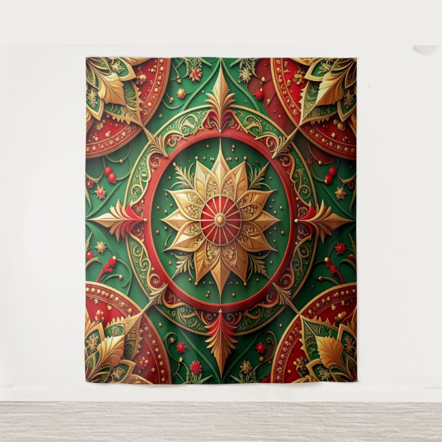 Decorative Red Green Holiday Backdrop Tapestry (Front)