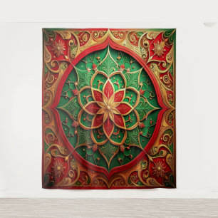 Decorative Red Green Holiday Backdrop Tapestry