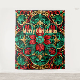 Decorative Red Green Holiday Backdrop Tapestry