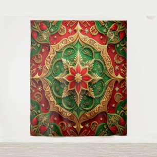 Decorative Red Green Holiday Backdrop Tapestry