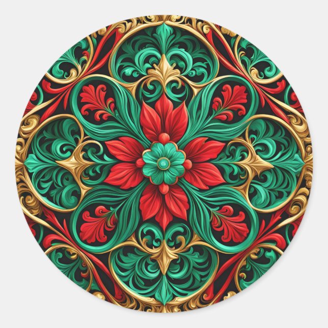 Decorative Red Green Holiday Sticker (Front)